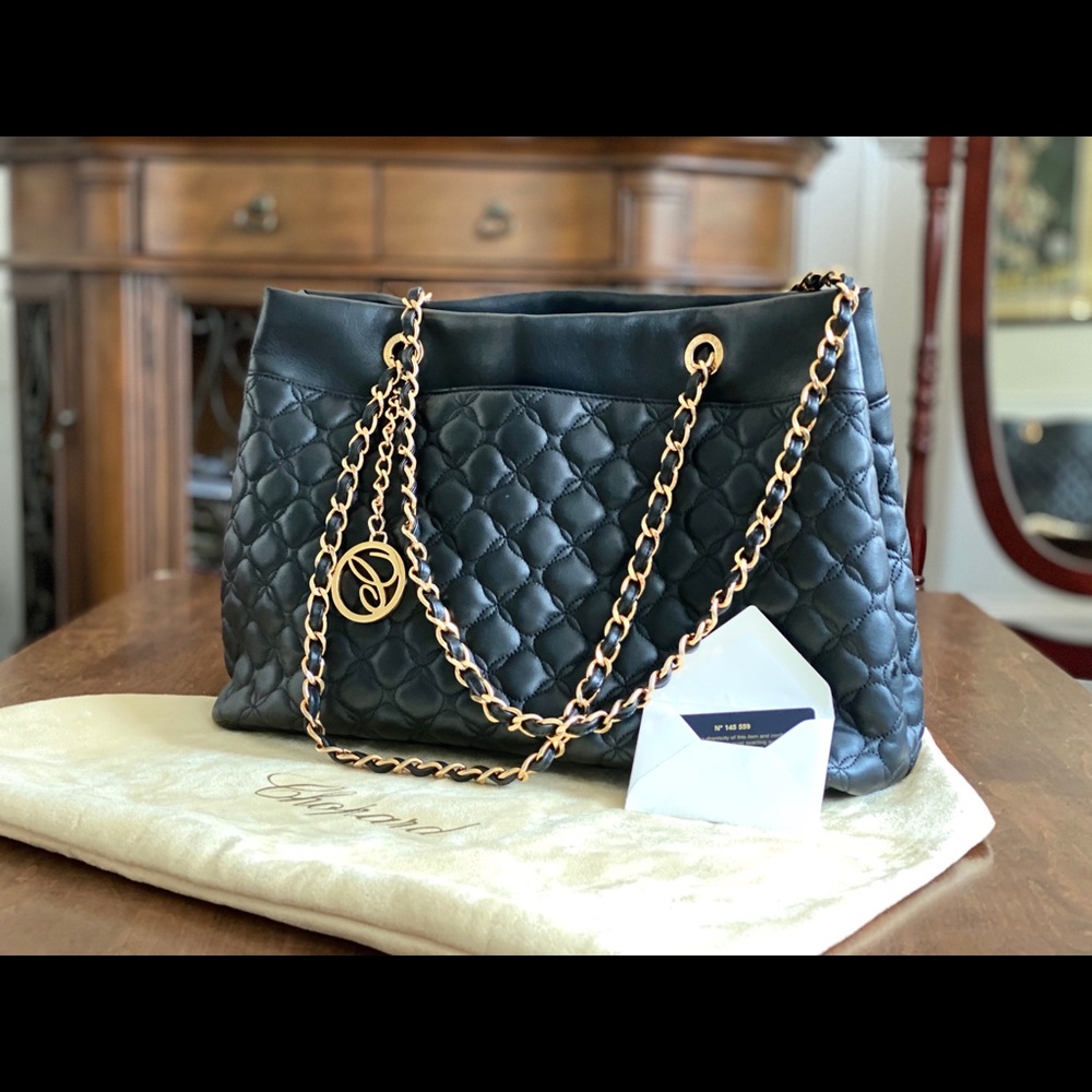 Chopard Black Leather bag with gold chain handle